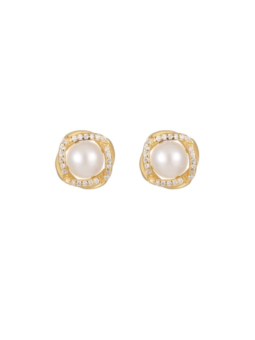 ES2828 [Gold] 925 Sterling Silver Imitation Pearl Square Minimalist Stud Earring